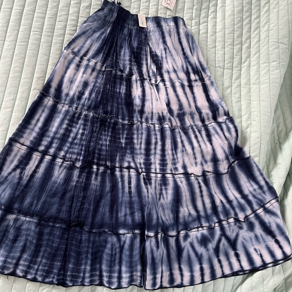 Blue and White Tie Dye Maxi Skirt